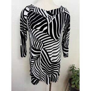 Chico's Travelers Womens Black White Abstract 3/4 Sleeve‎ Top
